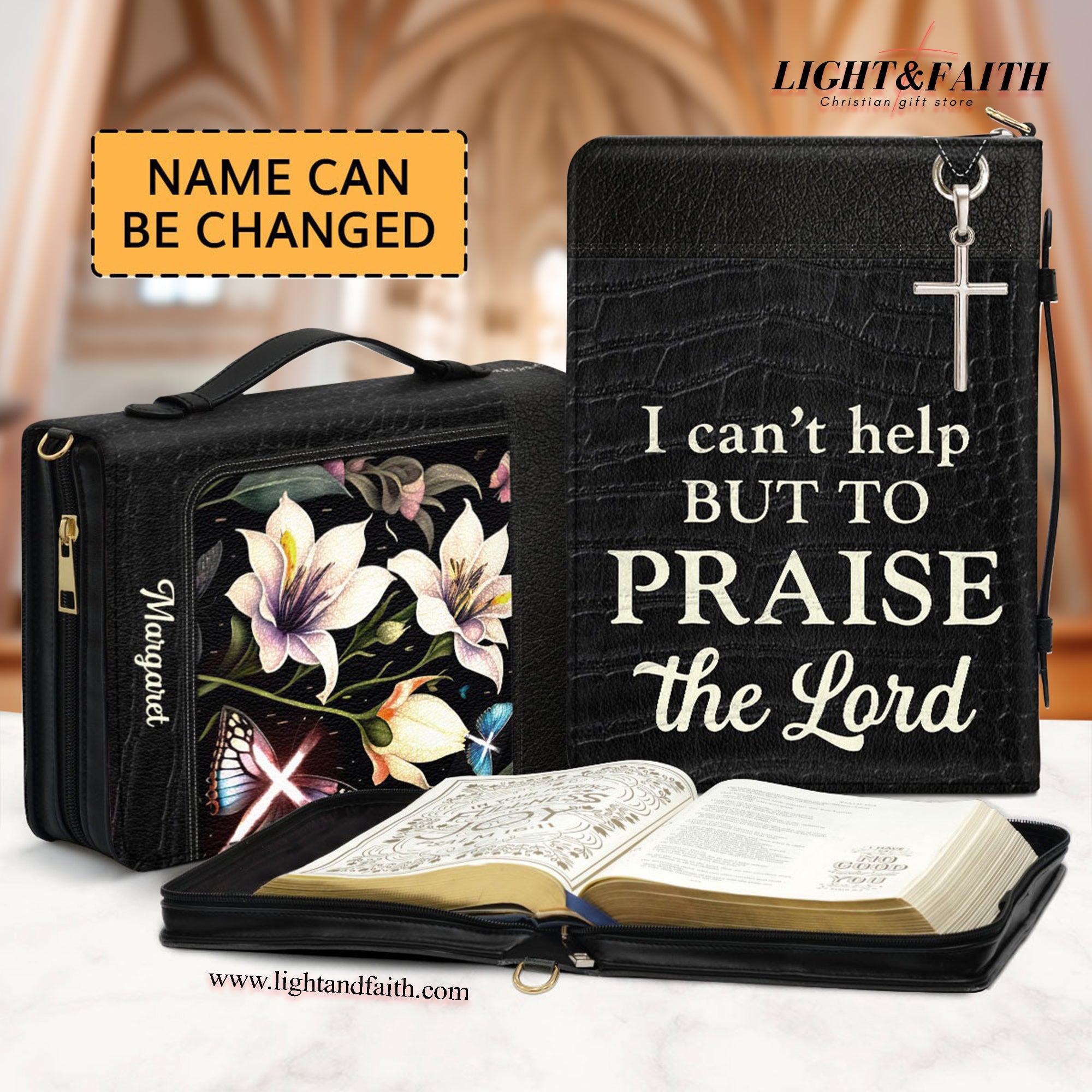 I Can't Help But To Praise The Lord Leather Book Cover, Spiritual Gift For Pastor, Personalized Bible Cover With Zipper, Christian Gift, Bible Covers Jesus Gifts